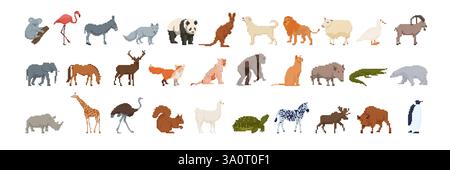 Animaux Pixel art dans une gamme présentant une exposition diversifiée de la faune Illustration de Vecteur