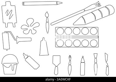 Journée mondiale de l'art dessin continu d'une ligne d'outils de peinture illustration vectorielle de contour Illustration de Vecteur