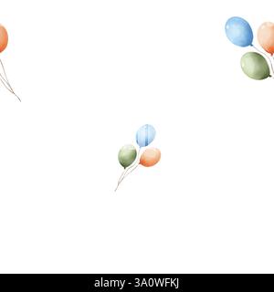 Modèle sans couture avec des ballons colorés. Illustration aquarelle, dessinée à la main sur un fond blanc. Pour couvertures, fonds, scrapbooking, papier d'emballage Banque D'Images