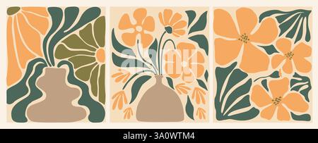 Affiches de fleurs abstraites dans un style rétro Illustration de Vecteur