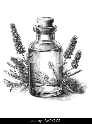 Illustration vectorielle de style de gravure vintage d'une bouteille d'huile essentielle à usage médicinal ou cosmétique Illustration de Vecteur
