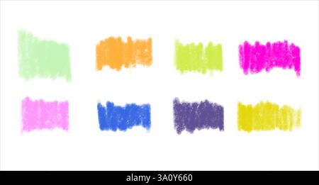 Ensemble de crayon multicolore vectoriel, rayures texturées à la craie. Illustration de Vecteur