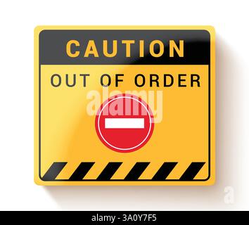 Clipart de l'icône de signe d'avertissement hors service. Les panneaux industriels d'avertissement clipsent art dans le tableau jaune pour les dangers, les dysfonctionnements, l'entretien et les dommages Illustration de Vecteur