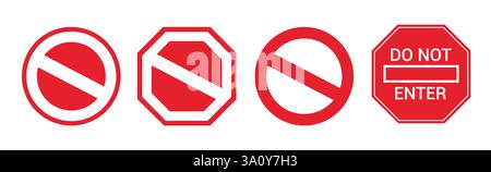 Aucun clipart d'icône de panneau d'entrée défini. Arrêter les panneaux d'interdiction clip art collection rouge avertissement route de circulation ne pas entrer symbole collection illustration vectorielle. Illustration de Vecteur