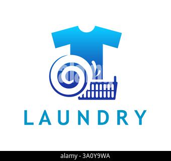 Icône de blanchisserie pour le service de lavage de vêtements ou laverie automatique, T-shirt et emblème de vecteur de splash. Icône de service de blanchisserie ou de nettoyage à sec de la machine à laver Illustration de Vecteur