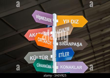 Colorful panneaux indicateurs dans la ville d'Istanbul, Turquie, pour l'affichage Banque D'Images