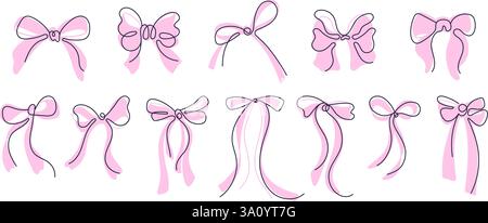 Jeu de cordes d'arc. Rubans vectoriels dessinés à la main, noeuds en soie pour cadeaux, noeuds présents et emballage isolé. Illustration vintage vectorielle. Symbole du combat a Illustration de Vecteur