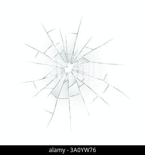 Illustration montrant une vue détaillée d'un verre brisé avec des fissures complexes rayonnant à partir d'un point central. L'œuvre met l'accent sur la fragilité et l'imp Illustration de Vecteur