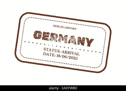 Illustration du timbre de passeport avec les détails d'arrivée de l'aéroport de Berlin en Allemagne. La typographie rustique et le design classique évoquent les voyages internationaux et exp Illustration de Vecteur