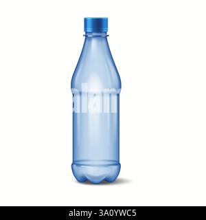 Illustration d'une bouteille en plastique bleu transparent avec un bouchon à vis bleu. La bouteille est vide et debout sur un fond blanc, en surbrillance Illustration de Vecteur