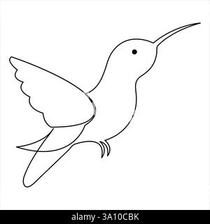 Illustration vectorielle de contour dessinée à la main d'un colibris d'art continue d'une ligne de style Illustration de Vecteur