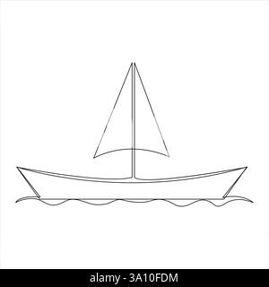 Dessin continu d'une ligne dessin vecteur de voilier et illustration de contour de bateau mignon Illustration de Vecteur