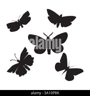 Ensemble silhouette papillon. Collection de forme simple de papillons. Icône papillon noir. Flying Butterflies silhouette noir set. Illustration vectorielle Illustration de Vecteur