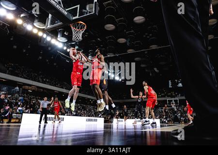 Match à domicile de la Super League Lions contre Leicester Riders au Copper Box Arena, Olympic Park London le 19 janvier 2025. Les lions gagnent 91-71.copyright Carol J moir/Alamy Banque D'Images