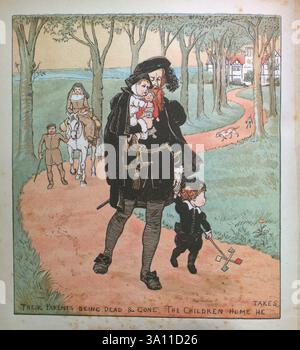 Babes in the Wood le conte traditionnel pour enfants est celui de deux enfants abandonnés dans un bois, qui meurent et sont couverts de feuilles par des robins. Collection de photos et chansons de R. Caldecott, Randolph, 1846-1886, Banque D'Images
