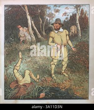 Babes in the Wood le conte traditionnel pour enfants est celui de deux enfants abandonnés dans un bois, qui meurent et sont couverts de feuilles par des robins. Collection de photos et chansons de R. Caldecott, Randolph, 1846-1886, Banque D'Images