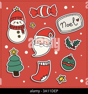 Noël mignon doodle élément icône vecteur de fond Xmas dessiné à la main illustrateur Illustration de Vecteur