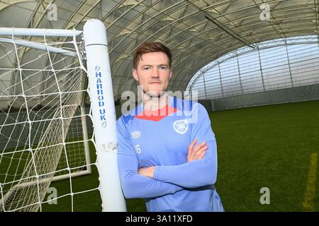 Oriam Sports Centre Édimbourg. Écosse, Royaume-Uni. 6 mars 2025. Conférence de presse Hearts avant la rencontre de la Coupe d'Écosse contre Dundee Credit : eric mccowat/Alamy Live News Banque D'Images