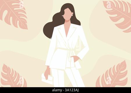 Femme sans visage dans un costume blanc élégant illustration vectorielle plate minimaliste. Illustration de Vecteur