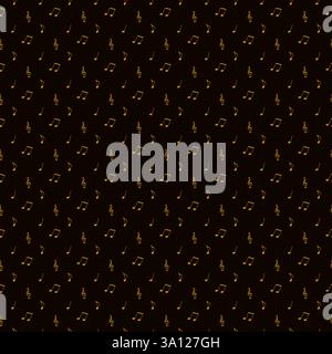 Magnifique motif sans couture de notes de musique dorées sur fond noir Banque D'Images