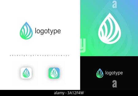 Logo Eco Water Drop avec des éléments en feuilles, symbolisant la pureté, la durabilité et la fraîcheur. Idéal pour les marques de bien-être, les entreprises environnementales, et Illustration de Vecteur