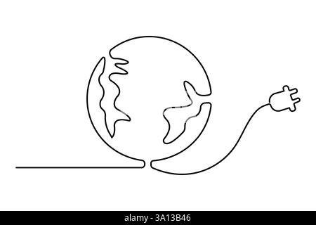 Globe terrestre dessin continu d'une ligne d'illustration vectorielle de contour isolé Illustration de Vecteur