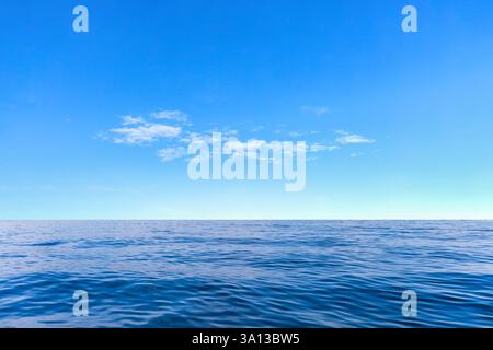 Scène océanique tranquille avec de douces vagues et un ciel bleu clair, symbolisant la paix, la détente et la beauté du vaste horizon de la nature Banque D'Images