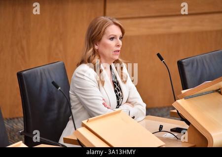 Édimbourg, Écosse, Royaume-Uni. 6 mars 2025. SUR LA PHOTO : Ash Regan MSP, Alba Party. Session hebdomadaire des questions des premiers ministres (FMQ) à Holyrood au Parlement écossais. Crédit : Colin d Fisher crédit : Colin Fisher/Alamy Live News Banque D'Images