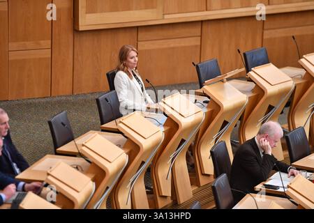 Édimbourg, Écosse, Royaume-Uni. 6 mars 2025. SUR LA PHOTO : Ash Regan MSP, Alba Party. Session hebdomadaire des questions des premiers ministres (FMQ) à Holyrood au Parlement écossais. Crédit : Colin d Fisher crédit : Colin Fisher/Alamy Live News Banque D'Images