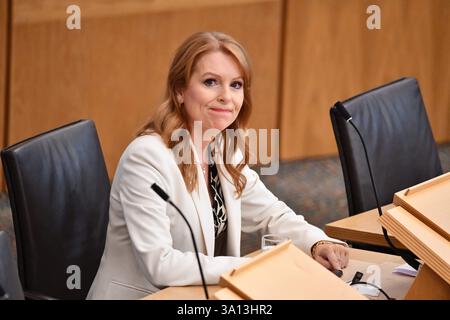 Édimbourg, Écosse, Royaume-Uni. 6 mars 2025. SUR LA PHOTO : Ash Regan MSP, Alba Party. Session hebdomadaire des questions des premiers ministres (FMQ) à Holyrood au Parlement écossais. Crédit : Colin d Fisher crédit : Colin Fisher/Alamy Live News Banque D'Images