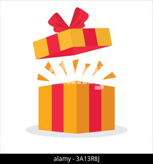 Ouvrez la boîte cadeau orange jaune art & illustration surprise, illustration stock Illustration de Vecteur