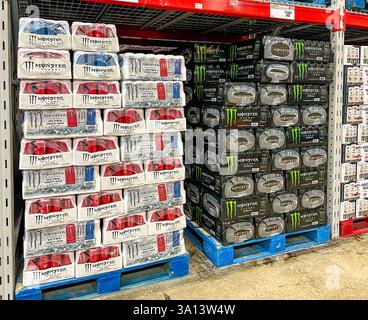 Boissons énergisantes Monster dans un magasin Sam's Club. Merrillville, AUX États-Unis le 6 mars 2025 Banque D'Images