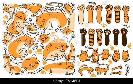Ensemble d'éléments de patte pour chat mignon. fond de patte de chat. Ensemble de chats mignons. dessin à la main. Pas ai, illustration vectorielle Illustration de Vecteur