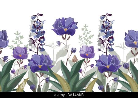 Vecteur floral modèle sans couture avec des fleurs bleues. Illustration de Vecteur