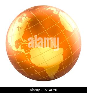 Golden Earth Globe, logotype d'entreprise. Rendu 3D isolé sur fond blanc Banque D'Images