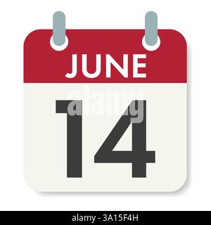 14 JUIN. Journée mondiale du don de sang. Feuille de calendrier. Date de congé. illustration isolée sur fond blanc. Banque D'Images