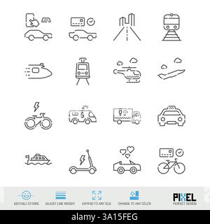 Icône de ligne liée aux transports urbains isolée sur blanc. Design parfait pour les pixels. Contour modifiable. Réglez l'épaisseur de ligne. Développez à n'importe quelle taille. Changer à n'importe quel c Banque D'Images