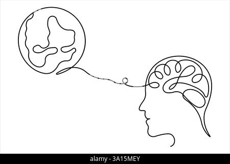 Dessin continu d'une ligne de cerveau humain de l'illustration vectorielle d'art et concept de contour d'intelligence Illustration de Vecteur
