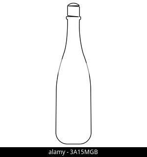 Dessin d'art continu à une ligne de boisson d'alcool de bouteille de vin dans l'illustration vectorielle de contour de style doodle Illustration de Vecteur