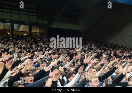 Copenhague, Danemark. 06 mars 2025. Les fans du FC Copenhague ont vu lors de la manche 2024/25 de l'UEFA Conference League du 16e match entre le FC Copenhague et le Chelsea FC au stade Parken. Score final : F.C. Copenhagen 1 - 2 Chelsea FC crédit : SOPA images Limited/Alamy Live News Banque D'Images