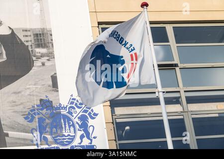 Copenhague, Danemark. 06 mars 2025. Vue générale du drapeau du F.C. Copenhagen†avant le match de l'UEFA Conference League 2024/25 entre le F.C. Copenhagen et le Chelsea FC au stade Parken. Score final : F.C. Copenhagen 1 - 2 Chelsea FC crédit : SOPA images Limited/Alamy Live News Banque D'Images