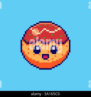Pixel art mignon Takoyaki design d'actifs de jeu Illustration de Vecteur
