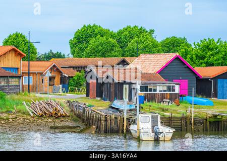 France, Gironde, la teste-de-Buch, Tour du bassin d'Arcachon, le port ostréicole de la teste Banque D'Images