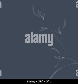 Fleurs d'orchidées sauvages, design floral oriental raffiné et de bon goût basé sur l'illustration de peinture à l'encre zen japonaise sur fond bleu foncé délavé Banque D'Images