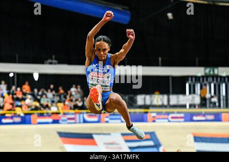 Apeldoorn, pays-Bas. 07 mars 2025. APELDOORN, PAYS-BAS - 7 MARS : Larissa Iapichino, de l'Italie, en compétition dans le championnat d'Europe d'athlétisme en salle à Omnisport Apeldoorn le 7 mars 2025 à Apeldoorn, pays-Bas. (Photo par Andy Astfalck/BSR Agency) crédit : BSR Agency/Alamy Live News Banque D'Images