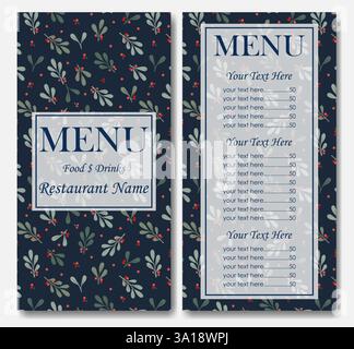 Modèle de restaurant élégant floral. Identité café, fête de Noël. Menu de restaurant avec modèle de conception de prix, modèle de carte de menu de café avec couverture. Illustration de Vecteur