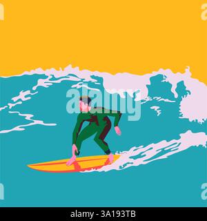 Surfeur pratiquant le sport de surf en été à la plage Banque D'Images