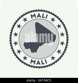 Emblème du Mali. Timbre rond de pays avec forme de Mali, isolignes et texte rond. Badge étonnant. Illustration vectorielle authentique. Illustration de Vecteur