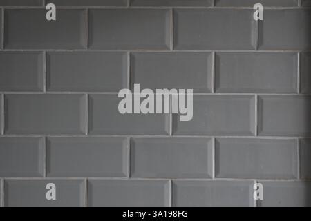 Un mur de carreaux gris avec un motif de carrés. Le mur est fait de carreaux et a une couleur grise Banque D'Images