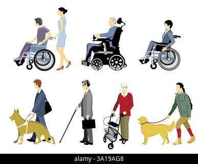 personnes handicapées avec aides à la marche, isolées Banque D'Images